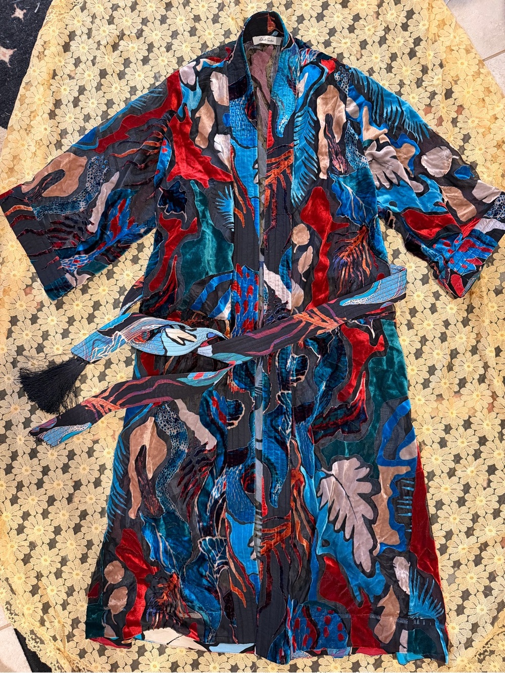 Robert Graham Multicolor Silk Burnout Velvet Kimono Jacket -